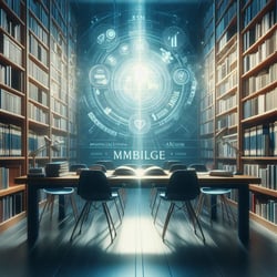 A serene image of the medical schools library, with books on BCM and organizational management prominently displayed, symbolizing knowledge and preparedness.
