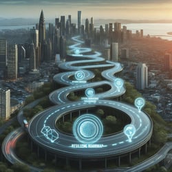 A winding road with strategic milestones labeled, symbolizing FGV Holdings’ resilience roadmap (1)