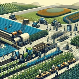 An agricultural field with workers and machines operating smoothly, signifying resilience in FGV Holdings supply chain (1)