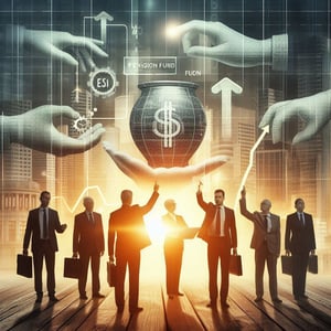 A team of pension fund professionals ensuring business continuity and risk management in a financial crisis